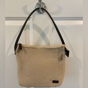 The Sak Cream/Ecru Crochet Purse w/Black Leather Straps